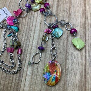 Kim Rogers NWT Colored Shells, Beaded & Glass Silver Tone Dangling Necklace